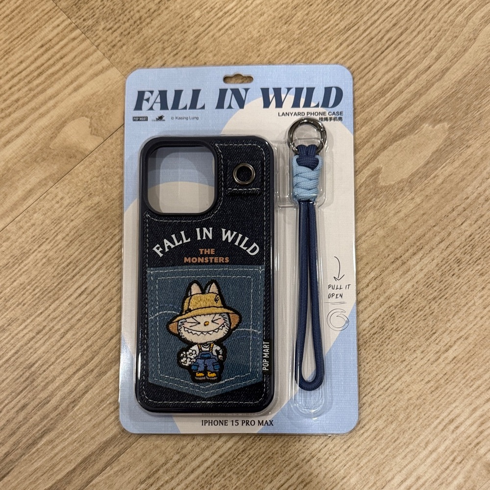 Labubu iPhone 15 Pro Max Case with Blue Lanyard